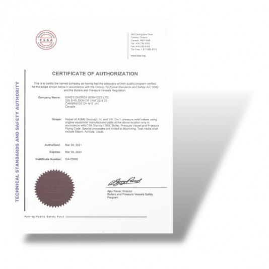 TSSA Certificate Sarnia Kings